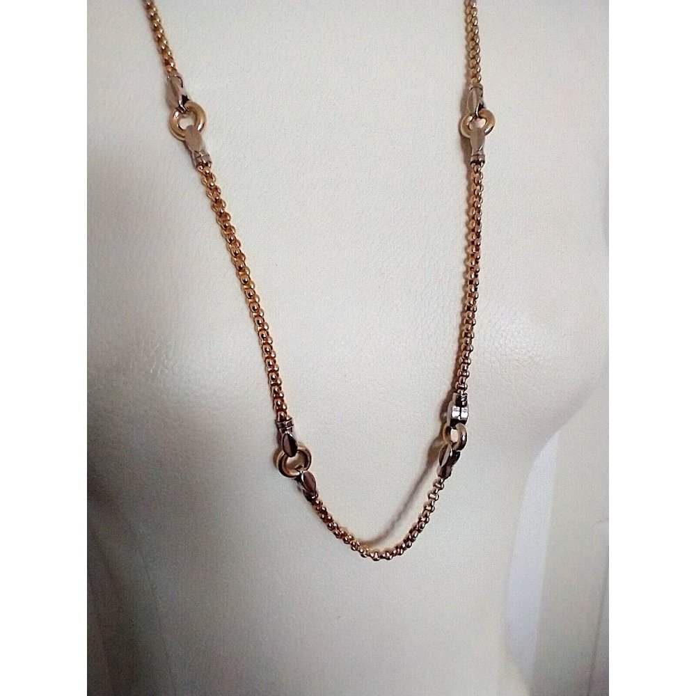 Vintage Long Necklace Gold tone chain gold & Silver tone accents 34" Long N2